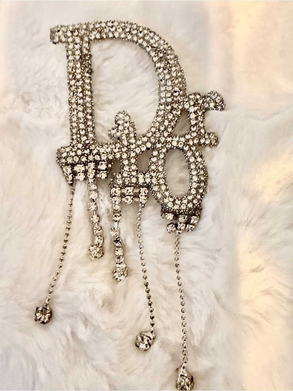 Crystal Script Appliqué with Dangling Chains - Silver